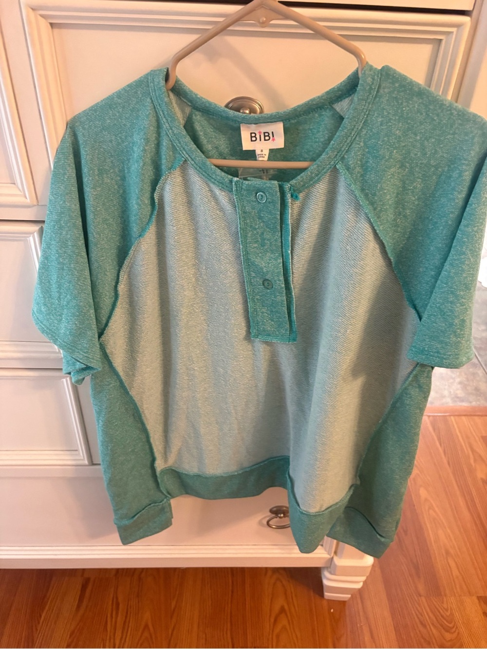 BiBi Heather Teal Short-Sleeve Henley Pullover